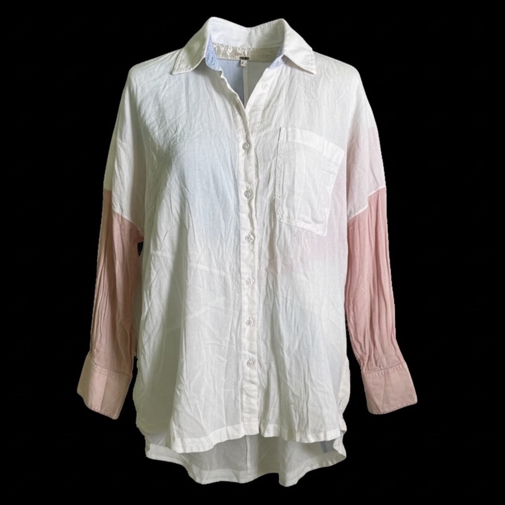 Free People Rainbow Rays Patchwork Button Up Shir… - image 1